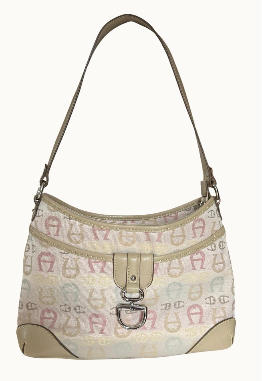 Vintage Etienne Aigner Beige Multicolor Logo Jacquard Shoulder Bag Y2K Purse